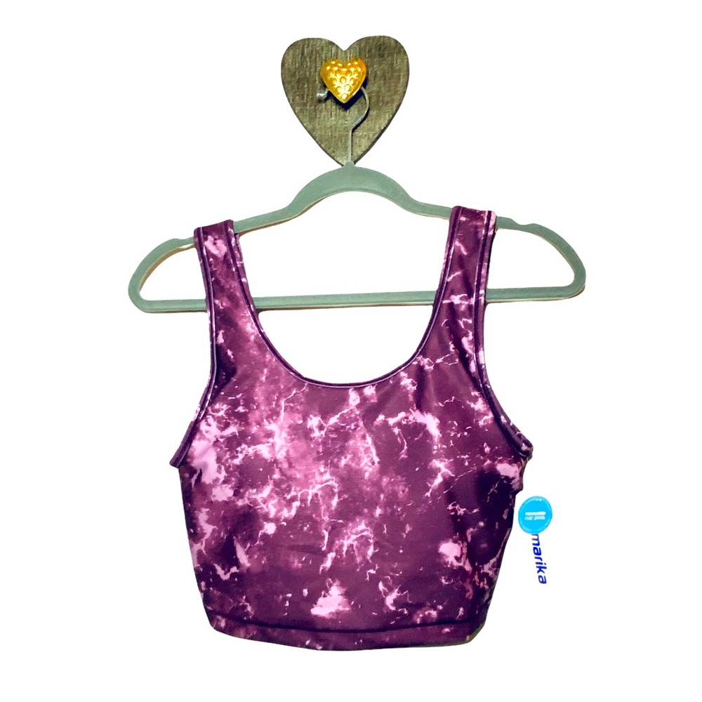 NWT MARIKA Size Large Layla Long Line Padded Sports Bra Crop Top Tie dye Purple